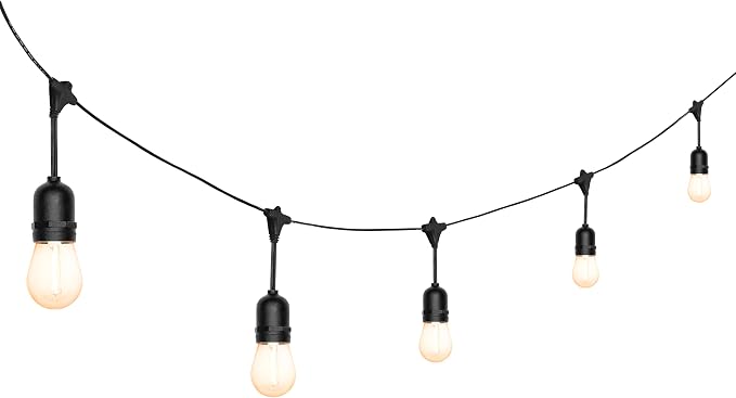 LEDVANCE 24-ft Outdoor String Lights, Edison Shatterproof S14 Bulbs, Linkable, String Lights for Outside/Indoor, IP65 Wet Rated, 2200K, Amber Glow, Extra Bulb Included - 1 Pack (63193)