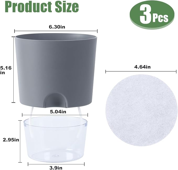 Oliz Self Watering Planters for Indoor Plants : 6 inch 3 Pack White African Violet Self Watering Flower and Herb pots