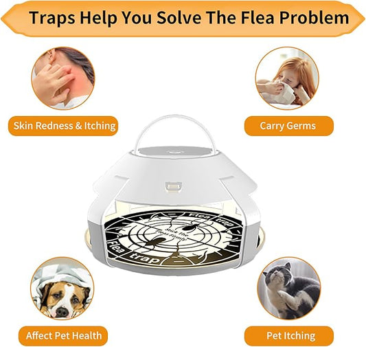 Flea Traps for Inside Your Home with Light, Flea Light Trap for Bug USB Charing Insect Pest Control Traps for Kitchen, Living Room, Balcony and Bedroom