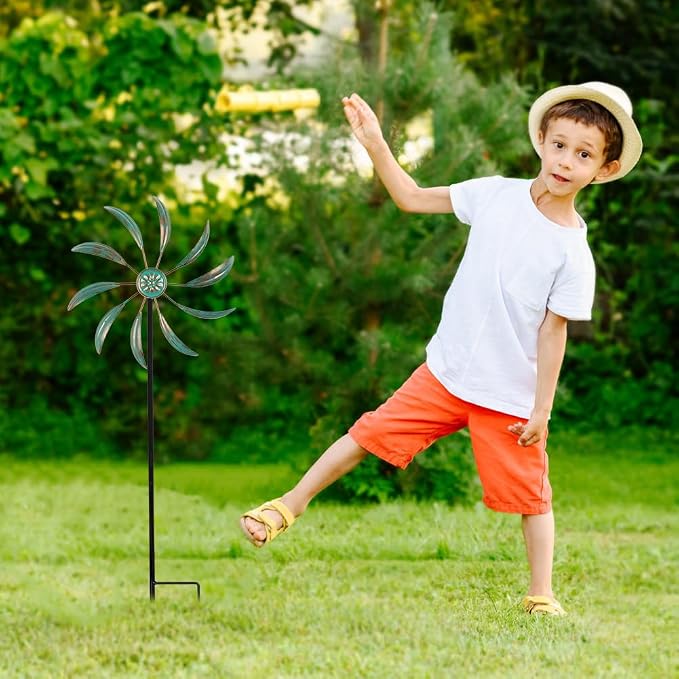 Metal Wind Spinners Outdoor,Garden Pinwheels Wind Sculptures | Small Windmills for Yard and Garden Decor