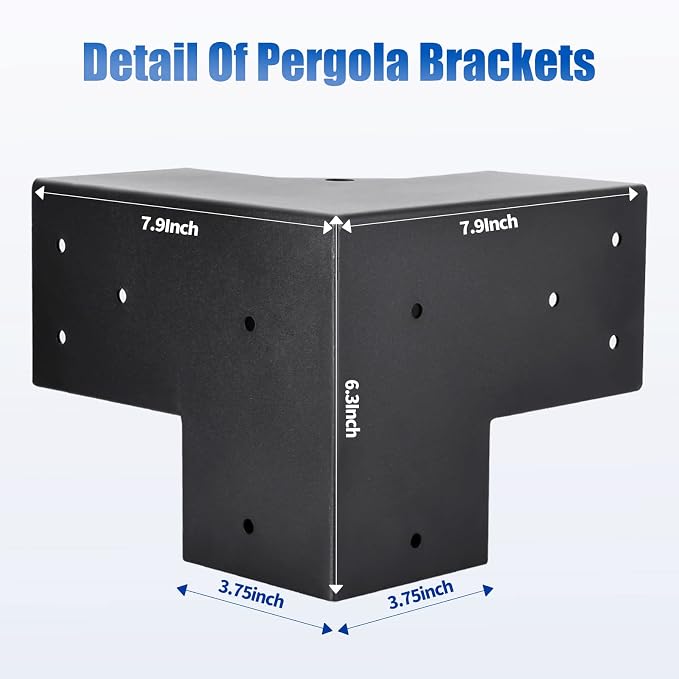 4 Pcs 4"x 4" Pergola Brackets(Actual Fit :3.6"x3.6") Post | 3 Way 90° Right Angle Corner Bracket|DIY Pergola Kit Support Gazebos|Patio Pergolas Log Cabin Outdoor Pergola