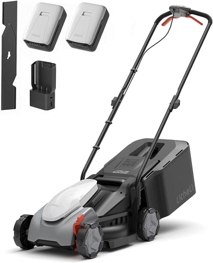 Litheli 14" Cordless Lawn Mower, Brushless Motor, 2x5Ah Battery & Fast Charger, 5 Height Adjust, Lightweight for Yard Garden