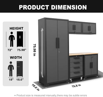 BIG RED 6 Piece Set Garage Cabinets: Lockable Design for Optimal Garage Storage and Organization, Garage Workbench with Storage ,76.8" 18.6" 75.95", Black/Grey