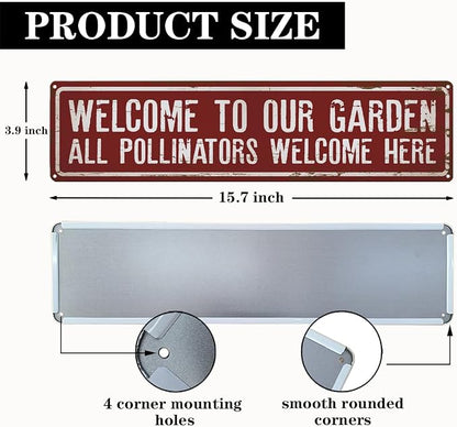 Garden Metal Tin Sign, Rustic Farmhouse Decor, Welcome to Our Garden Sign, Gardening Wall Art, for Yard Fence Door Porch, Indoor Outdoor Gardens Decoration, 15.7 x 3.9 Inches