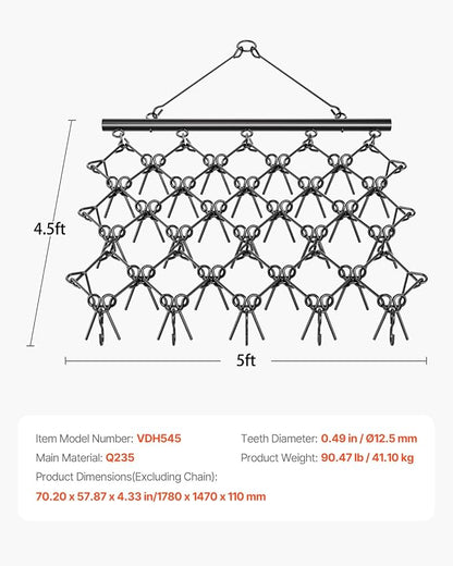 VEVOR Drag Harrow,5 ft x 4.5 ft Durable Chain Harrow with 60 Sharp Teeth,Suitable for ATV UTV Tractor, Ideal for Soil Preparation, Seeding, Smoothing Landscapes, and Yard Gravel Driveway Maintenance