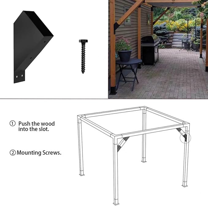 4Pcs 45 Degree Angle Brackets for Pergola Kits - Heavy-Duty Metal Gazebo Brackets & 2x4 Wood Connector, Universal DIY Pergola Bracket Kit with Lumber Compatibility
