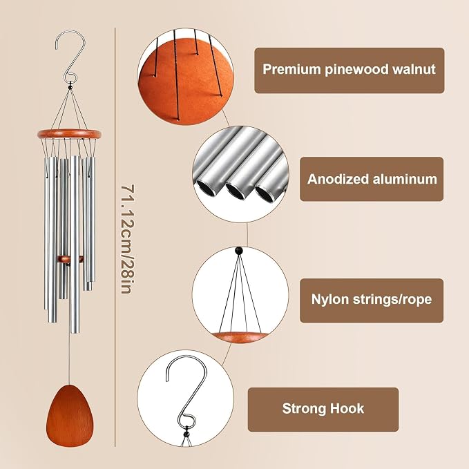 Wind Chimes for Outside, 28'' Small Soothing Melodic Tones Windchimes | Wind Chimes for Outdoor, Garden, Patio Decoration, Memorial Wind Chime Perfect for Mom Women Grandma Neighbors Unisex