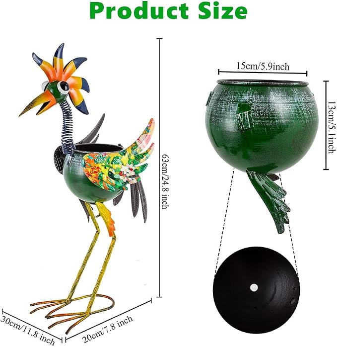 Wacky Rooster Decor Outdoor Planter,24.8 Inch Tall Metal Yard Decor Planters for Outdoor Plants, Weather-Resistant Outdoor Flower Pots for Garden Patio Porch Decor