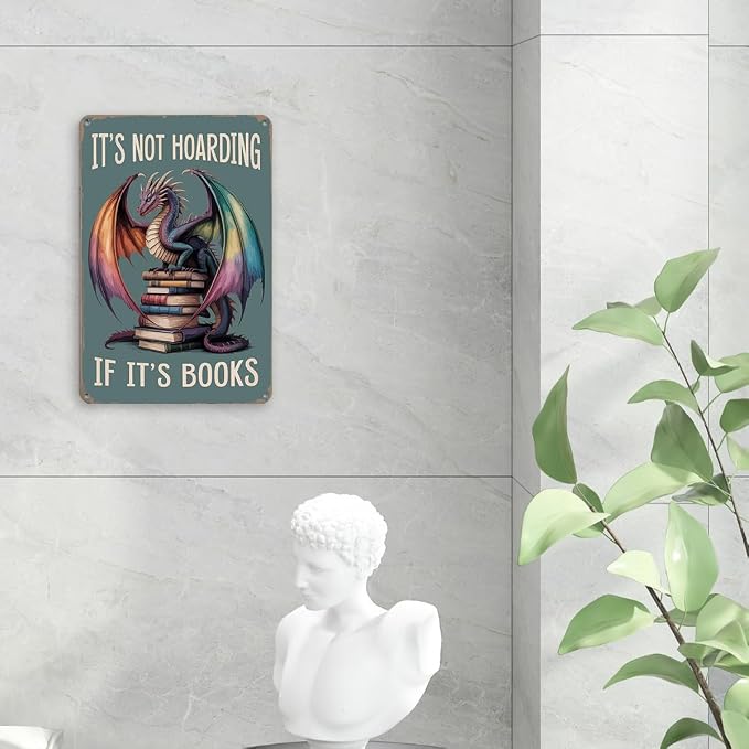 mmiishe Vintage Dragon Wall Decor Retro Metal Sign Dragon Gifts for Women Book Lovers Bookish Wall Decor for Bedroom Cafe Library Art Plaque 8x12 Inches Birthday Anniversary Decoration