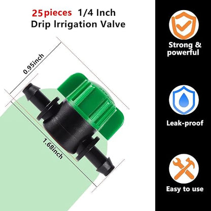 1/4 Inch Drip Irrigation Shut Off Valves, 25 Pack 1/4" Drip Irrigation Valve, Flow Control Valves for Garden, Greenhouse, Lawn, Patio Drip Sprinkler System