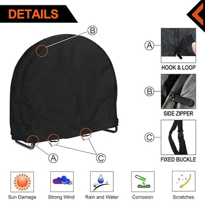 Firewood Log Rack Cover, Outdoor Waterproof Log Hoop Cover, Windproof Dry Wood Pile Holder Storage Tarp Heavy Duty UV Resistant Sun Snow Rain Durable PVC Backing Protector fit 4 Seasons Black