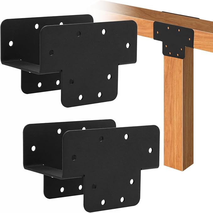 Ertuohg 2 Pcs Pergola Kit T Shaped 4x4 (Actual Size 3.57"x3.57"), Heavy Duty Woodwork DIY Pergola Brackets Kit, 4x4 3 Way T Bracket for Pergolas and Gardens, Matte Black