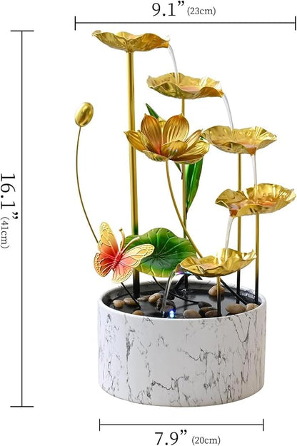16 Inch Gold LED Metal Tabletop Indoor Water Fountain for Desk Living Room Office