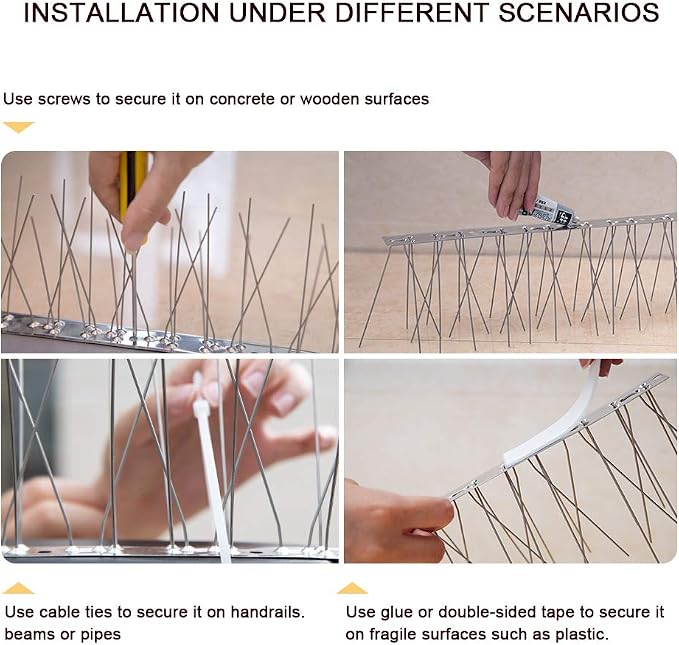 OFFO Bird Spikes with Stainless Steel Base, Durable Bird Spikes Arrow Pigeon Spikes Fence Kit for Keeping Small Bird, Crows and Woodpeckers Away, Covers 17 Feet(5.2m)