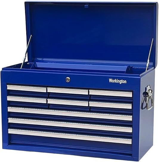 Workington Professional Industrial Portable Metal Tool Chest with 9 Drawers, 26" 9-Drawer Tool Chest Cabinet with Ball Bearing Drawer Slides, Steel Tool Storage Box Organizer 4016 Blue