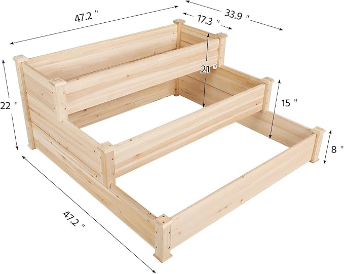 Topeakmart 3 Tier Raised Garden Bed Wood Garden Box Wooden Vegetables/Flower/Herb Elevated Garden Planter Boxes Outdoor, Wood