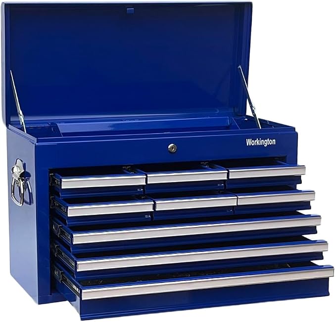 Workington Professional Industrial Portable Metal Tool Chest with 9 Drawers, 26" 9-Drawer Tool Chest Cabinet with Ball Bearing Drawer Slides, Steel Tool Storage Box Organizer 4016 Blue