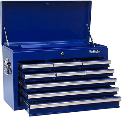 Workington Professional Industrial Portable Metal Tool Chest with 9 Drawers, 26" 9-Drawer Tool Chest Cabinet with Ball Bearing Drawer Slides, Steel Tool Storage Box Organizer 4016 Blue