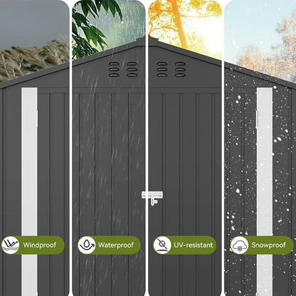 COMHOMA Outdoor Storage Shed Metal Garden Tool House Lockable | Sloping Roof and Air Vent Perfect for Backyard Patio Lawn and Poolside