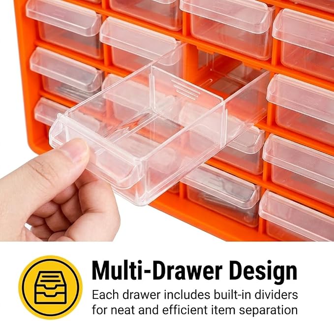 Goaste 30 Drawer Plastic Drawer Storage Cabinet, Stackable Wall Mount Small Parts Organizer, Clear Drawer Hardware Organizer with Removable Dividers for Crafts, Beads, Building Bricks, Garage, Office