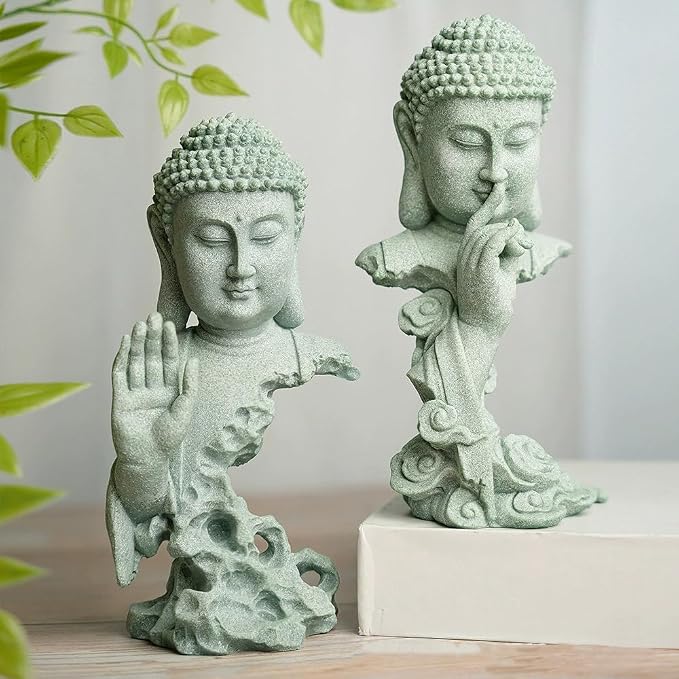 livelyfish Meditating Buddha Statue Zen Garden Statues Sandstone Thinker Buddha Sculpture Figurine for Fish Tank Aquarium Home Decorations, Gift (B)
