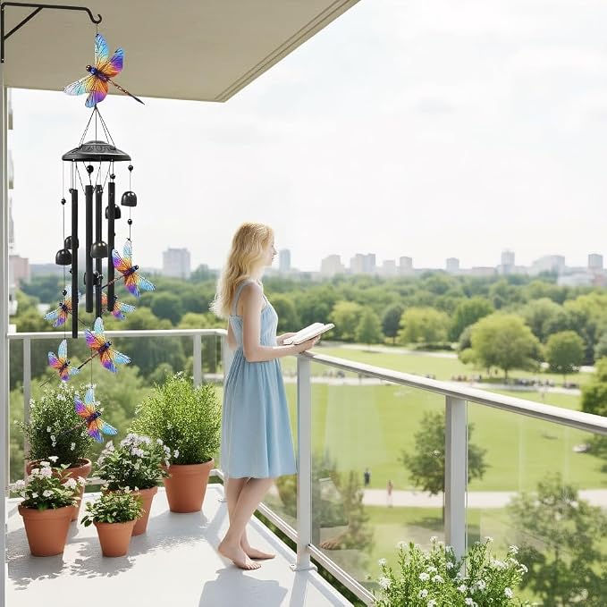 Wind Chimes for Outside,Metal Windchimes Outdoors,Wind Bells Hanging Decorate for Patio,Garden,Backyard or Porch,Gardening Gifts for Bird Lover,Women,Men/Mom,Birthday Party Decorations (Dragonfly)