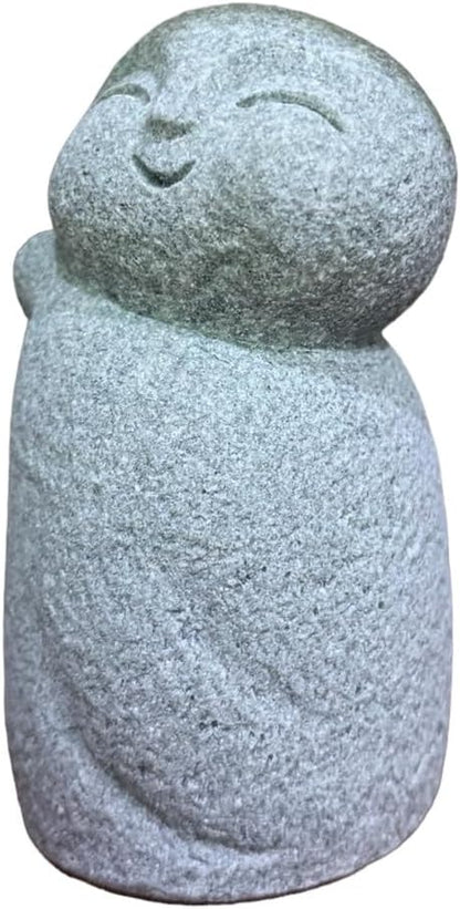 DMtse Lucky Japanese Jizo Buddha Happy Smiling Miniature Figurine Sandstone Praying Monk Statue for Luck Good Protection for Healthy Growth