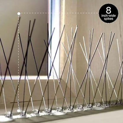 Bird-X Stainless Steel Bird Spikes, 8-inch Extra-Wide Spikes, Bird Spikes for Pigeons and Other Small Birds, Easy to Install, Contains 2 ft. Strips, Covers 10 Linear Feet Area, EWS-10