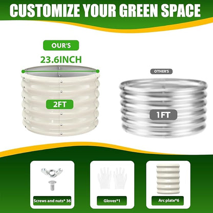 TBMLC 17" Tall Elevated Round Metal Rised Garden Bed- 2'x2' in Size and 0.8MM Thick Durable Planter Box for Vegetables Flowers Succulent at Patio/Garden Outdoor (White, 2FT Diameter)