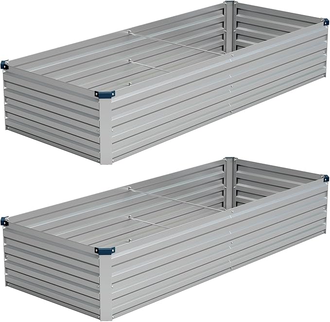 Vengarus 2PCS 8x2x1ft Galvanized Raised Garden Beds Kit,Planter Box Silver | Galvanized Steel, Rectangular Metal Planter Raised Beds, Vegetables, Herbs, Flowers, Easy Assembly, Rustproof Safe Backyard