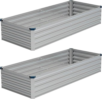 Vengarus 2PCS 8x2x1ft Galvanized Raised Garden Beds Kit,Planter Box Silver | Galvanized Steel, Rectangular Metal Planter Raised Beds, Vegetables, Herbs, Flowers, Easy Assembly, Rustproof Safe Backyard