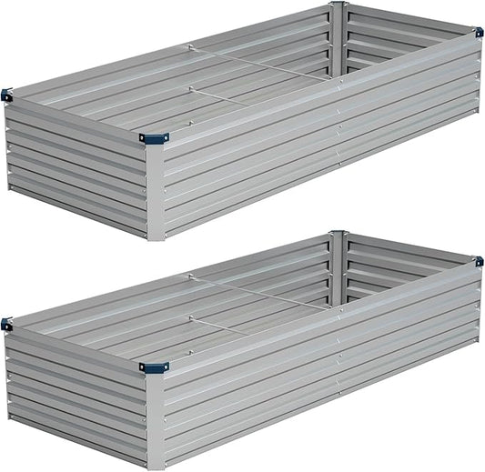 Vengarus 2PCS 8x2x1ft Galvanized Raised Garden Beds Kit,Planter Box Silver | Galvanized Steel, Rectangular Metal Planter Raised Beds, Vegetables, Herbs, Flowers, Easy Assembly, Rustproof Safe Backyard