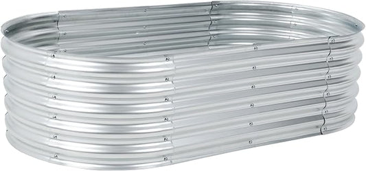 Aoodor Galvanized Raised Garden Bed Kit, 5.3 x 2.6 x 1.4 Ft, Oval Planter Box for Vegetables, Flowers, and Herbs, Outdoor Use, Silver