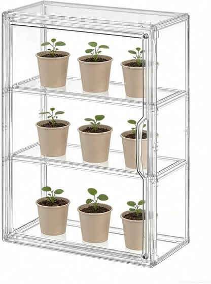 Mini Greenhouse for Indoor, Clear Stackable Green House with Magnetic Waterproof Door for Small Plants, 14”x10.5”x5.5”