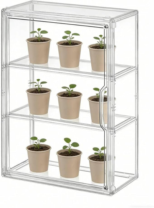 Mini Greenhouse for Indoor, Clear Stackable Green House with Magnetic Waterproof Door for Small Plants, 14”x10.5”x5.5”