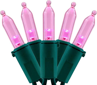 YULETIME 200 Pink LED Christmas Lights, 66 ft Green Wire UL String Light | Stay Lit, End-to-End Connectable, UL Certified, Commercial Grade, 1-Strand 200 Lights, 4" Spacing