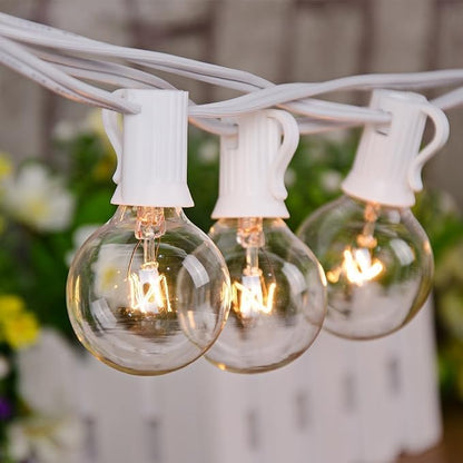 SUNSGNE 50Ft Outdoor Patio String Lights G40 Connectable Globe Lights with 53 Clear Globe Bulbs(3 Spare) for Indoor Outdoor Commercial Decor, 50 Hanging Sockets, 5W/E12 Base, White