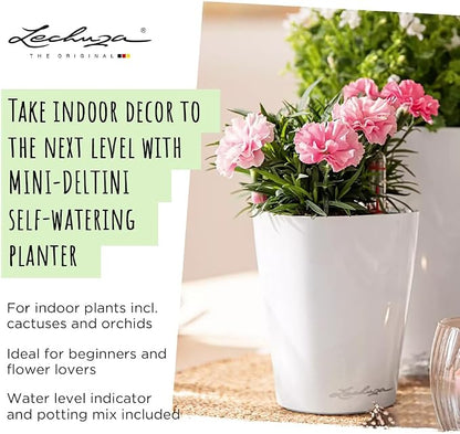 Lechuza MINI-DELTINI Shiny Taupe High Gloss, Self-Watering Small Indoor Planter, H5.1 L3.9 W3.9 in