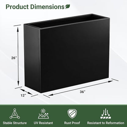 36" Metal Planter Box, Large Rectangular Window Box | with Drainage Holes & Rust-Proof Coating, Modern Outdoor/Indoor Flower Box for Balcony, Patio & Herbs, Black