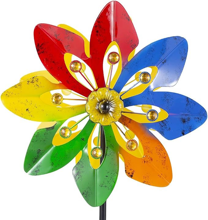 Stargarden Outdoor Wind Spinner, 64 * 14.2" Double Wind Sculptures | Colorful Metal Windmill for Garden Patio Yard Decor