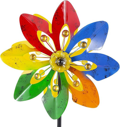 Stargarden Outdoor Wind Spinner, 64 * 14.2" Double Wind Sculptures | Colorful Metal Windmill for Garden Patio Yard Decor