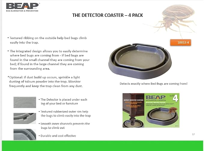 BEAPCO 4-PACK Bed Bug Detector Interceptors | Eco Friendly Bed-Bug Traps for Bed-Frame Legs |( 6.5” × 6 “ x 3”)| Interceptor, and Monitor for Pest Control (Gray)