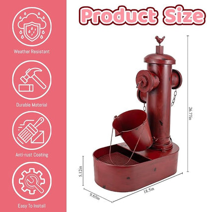 2-Tier Outdoor Water Fountain, 27" Heavy-Duty Metal Garden Fountains | Rustic Waterfall with Pumb & Debris Filter Screen, Rustproof Fire Hydrant Soothing Water Flow for Patio Yard Porch Decor