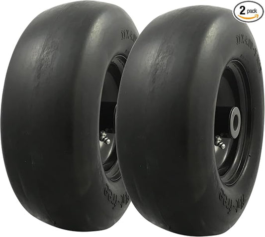 MARASTAR 00232-2PK Universal Fit Flat-Free 11x4.00-5 Tire and Wheel Assembly, Zero Turn Lawn Mower Replacement Tires, Smooth Tread, Adapter Kit included, 2 pack