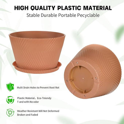 Set of 2-18 Inch Large Planter Set Includes a Pot with Round Drainage Holes and a Tray, Suitable for Tall Plants and Flowers. Extra-Large Outdoor Terracotta-Colored Plastic Planter