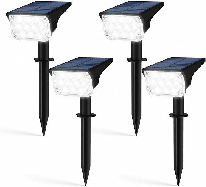 T-SUNUS Solar Spot Lights Outdoor 20 LED Landscape Lights 6000K Cool White, 2-in-1 Waterproof IP65 for Yard Garden Flag Tree Pathway Driveway Patio Halloween Christmas, Dusk to Dawn, 4 Pack