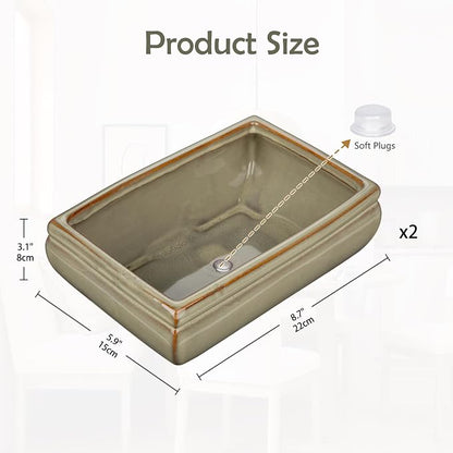 Ceramic Bonsai Pots with Drainage Hole, Set of 2 Rectangular Glazed Bonsai Planters for Indoor/Outdoor Use, Shallow Brown Bonzai Tree Pots for Succulent, Orchids, Cacti, Home, Patio, Garden, 8.7"x5.9"