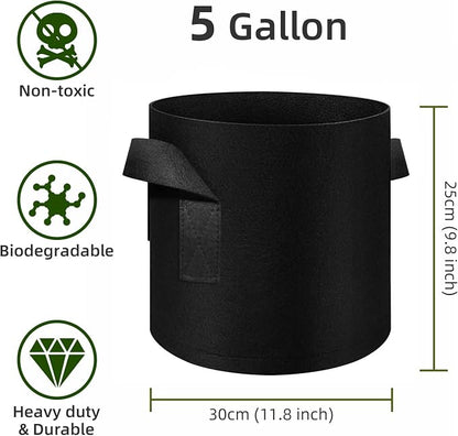 24 Pack 5 Gallon Plant Grow Bags, Thickened Nonwoven Fabric Pots with Handles, Vegetable Planter Bags Containers, Cloth Planters for Garden Vegetable/Flower/Plant/Fruits Outdoor (Black)