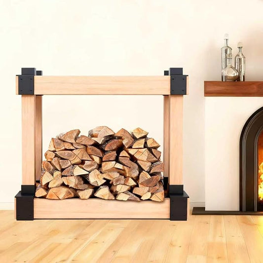 AMAGABELI GARDEN & HOME Set of 2pack Firewood Rack Brackets Outdoor Heavy Fireplace Wood Storage Holder Kit Adjustable to Any Length Height Fireplace Lumber Wood Rack Pile Stacker Steel Black