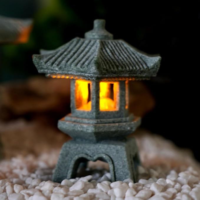 Japanese Pagoda LED Lamp Statue Figurine, LED Lantern Pagoda Statue Figurines for Home Table Decor - Style C